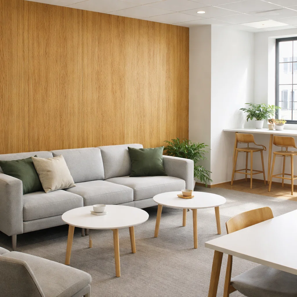 Iroko veneer office interior showcase