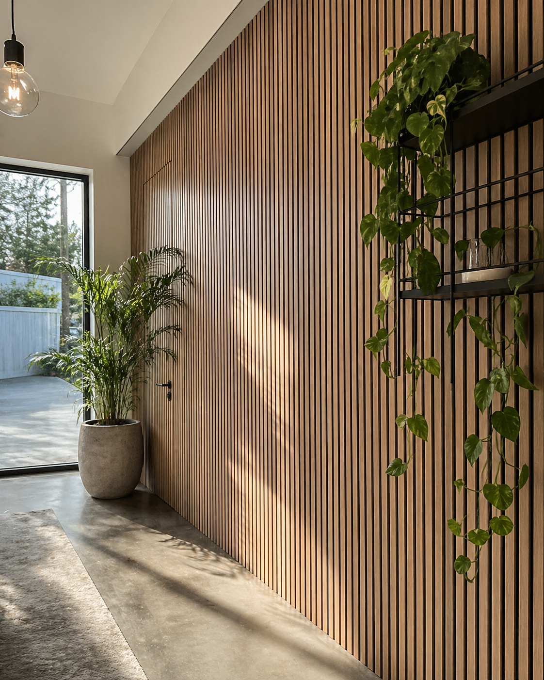 Decorative wall panelling in oak interior